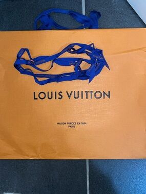 Louis Vuitton Orange Shopping Bag with Blue Ribbon Accents